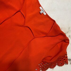 Orange Short Sleeve Top with Crochet Detail